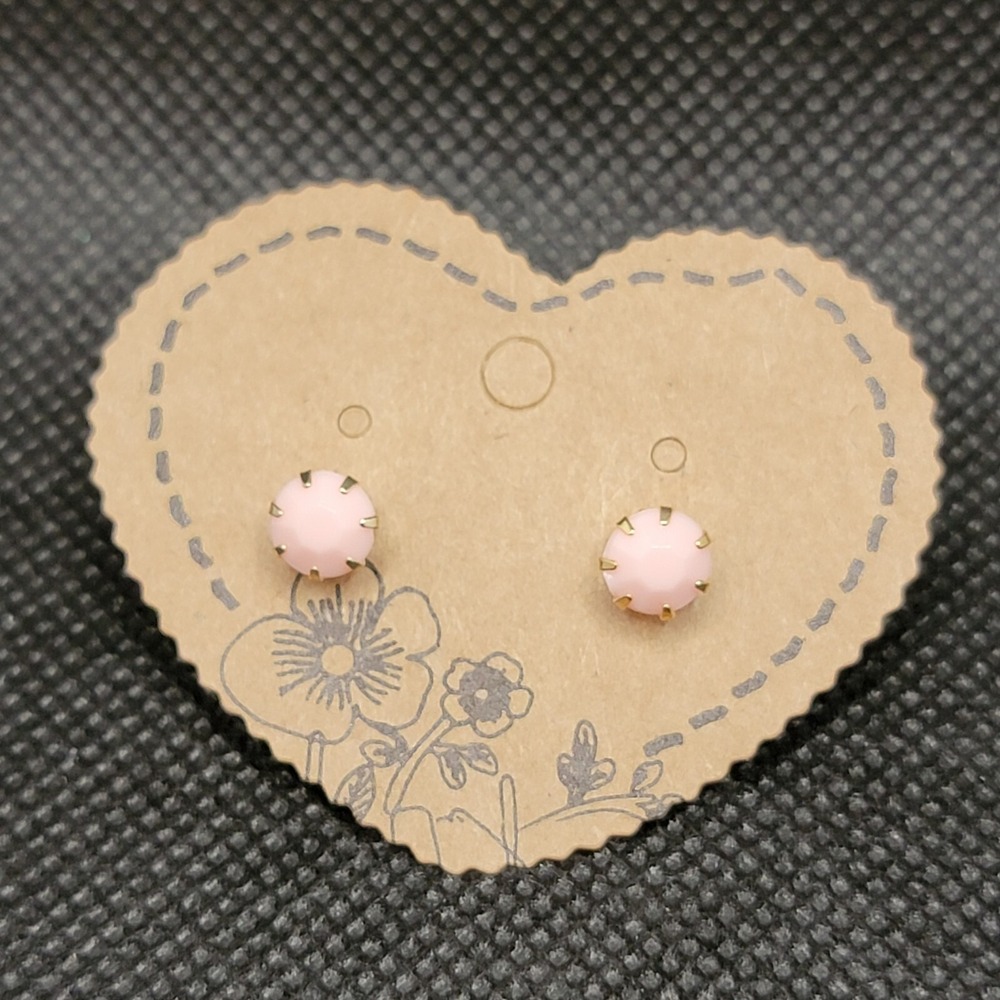 Dainty Candy Color Glass Crystal Opal Dot Stud Earrings Light Pink